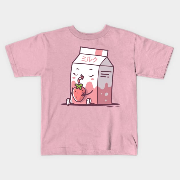 Strawberry Milk Kawaii Kids T-Shirt by zoljo